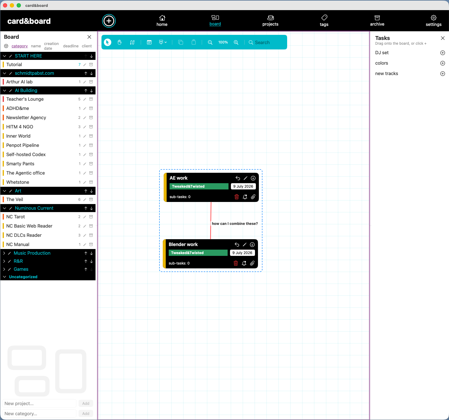 card&board freeform canvas connecting After Effects and Blender work