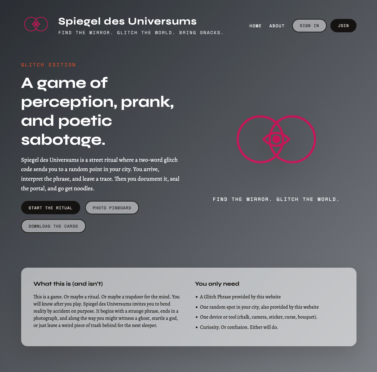 Spiegel des Universums live street-ritual platform